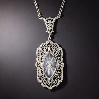 Art Deco Rock Crystal and Diamond Filigree Necklace - 2