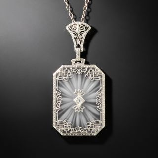 Art Deco Rock Crystal and Diamond Filigree Pendant - 3