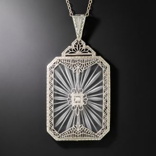 Art Deco Rock Crystal and Diamond Octagonal Pendant Necklace  - 3