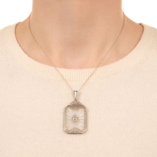 Art Deco Rock Crystal and Diamond Octagonal Pendant Necklace 