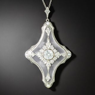 Art Deco Rock Crystal and Diamond Pendant - 1