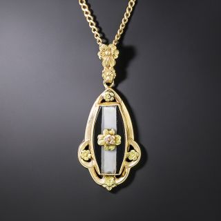 Art Deco Rock Crystal and Onyx Gold Necklace  - 2