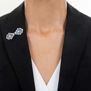 Art Deco Rock Crystal, Black Enamel and Diamond Bow Tie Pin 