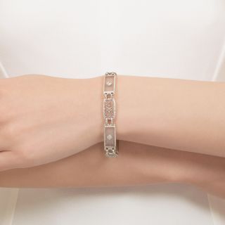 Art Deco Rock Crystal Quartz and Diamond Filigree Bracelet 