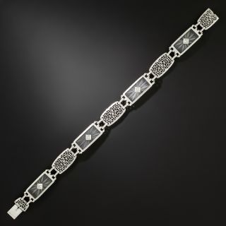 Art Deco Rock Crystal Quartz and Diamond Filigree Bracelet  - 1