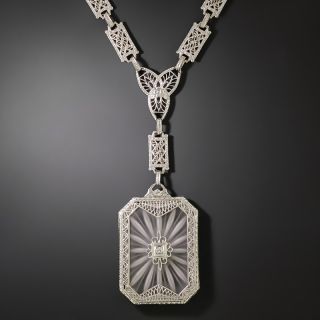 Art Deco Rock Crystal Quartz and Diamond Necklace - 2
