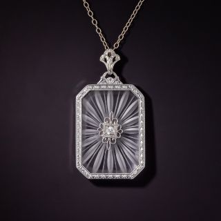 Art Deco Rock Crystal Quartz and Diamond Pendant - 1