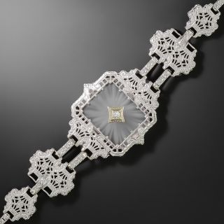 Art Deco Rock Crystal Quartz Filigree Bracelet by Shiman - 3
