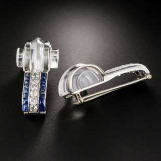 Art Deco Rock Crystal, Sapphire and Diamond Clip Brooches