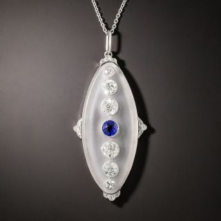 Art Deco Rock Crystal, Sapphire and Diamond Pendant - 2