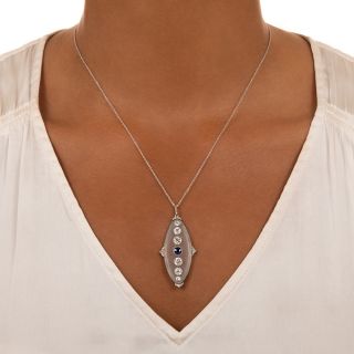 Art Deco Rock Crystal, Sapphire and Diamond Pendant
