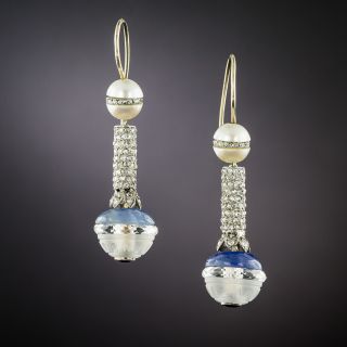 Art Deco Rock Crystal, Sapphire, Pearl and Diamond Earrings  - 2