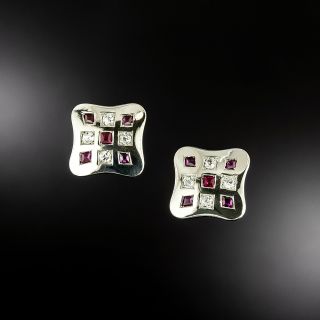 Art Deco Ruby And Diamond Earrings  - 2
