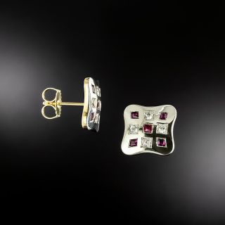 Art Deco Ruby And Diamond Earrings 