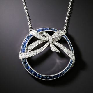 Art Deco Sapphire and Diamond Bow and Circle Pendant - 3