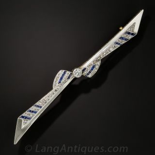 Art Deco Sapphire and Diamond Bow Pin - 2