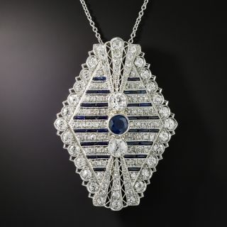 Art Deco Sapphire and Diamond Brooch / Pendant - 2