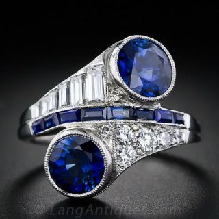Art Deco Sapphire and Diamond Bypass Ring