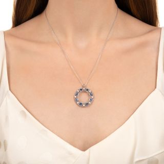 Art Deco Sapphire and Diamond Circle Pendant