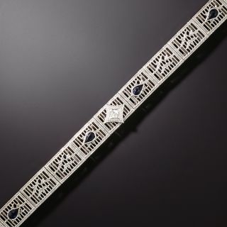 Art Deco Sapphire and Diamond Filigree Bracelet - 3