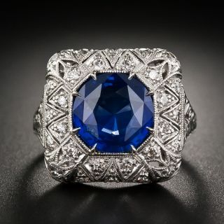 Art Deco Sapphire and Diamond Filigree Ring - 7