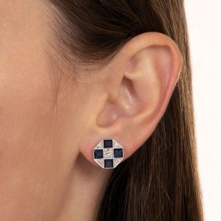 Art Deco Sapphire and Diamond Octagonal Earrings