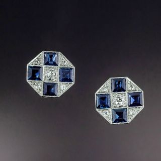 Art Deco Sapphire and Diamond Octagonal Earrings - 5