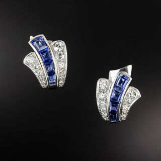 Art Deco Sapphire* and Diamond Swoop Earrings  - 2