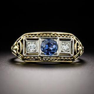 Art Deco Sapphire and Diamond Three-Stone Ring - 2