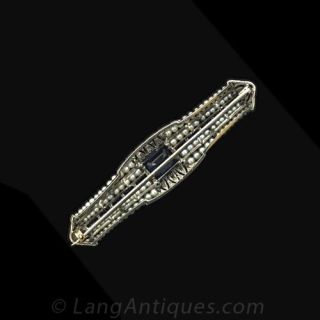 Art Deco Sapphire and Seed Pearl Bar Brooch