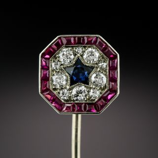 Art Deco Sapphire, Ruby and Diamond Stickpin by Bailey, Banks, and Biddle - 3