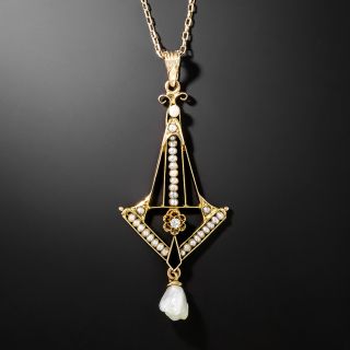 Art Deco Seed Pearl and Diamond Pendant - 2