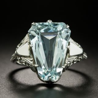 Art Deco Shield Shaped Aquamarine Ring - 2
