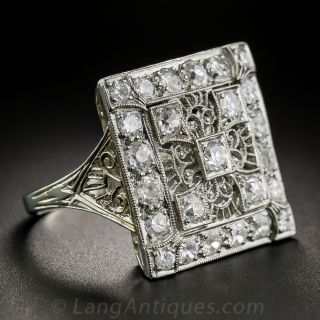 Art Deco Square Diamond and Platinum Ring
