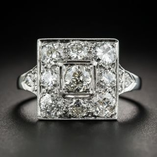 Art Deco Square Platinum Diamond Ring - 1
