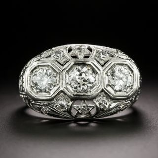Art Deco Stars and Flowers Three-Stone Diamond Ring - 3