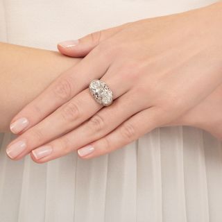 Art Deco Stars and Flowers Three-Stone Diamond Ring