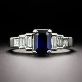 Art Deco-Style 1.02 Carat No-Heat Sapphire and Diamond Ring - GIA - 3