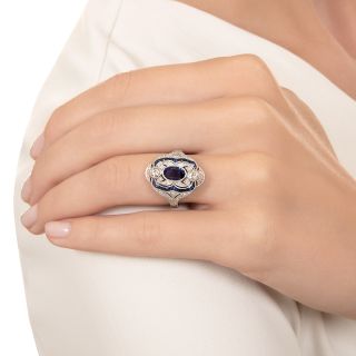 Art Deco-Style 1.02 Carat Sapphire and Diamond Dinner Ring