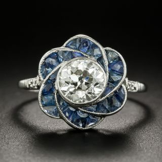 Art Deco Style 1.03 Carat Diamond and Sapphire Ring - GIA J VS2 - 2