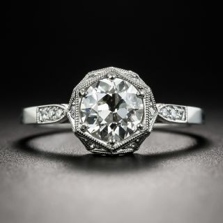 Art Deco Style 1.07 Carat Diamond Platinum Engagement Ring - GIA J SI1 - 1