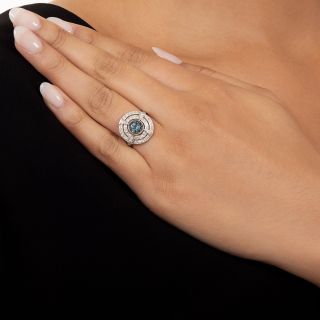 Art Deco-Style 1.11 Aquamarine and Diamond Double Halo Ring
