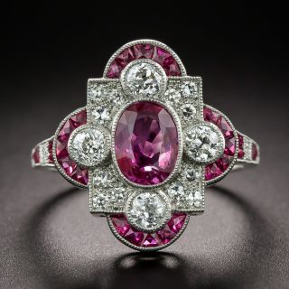 Art Deco Style 1.14 Carat No-Heat Burmese Ruby and Diamond Ring - GIA  - 2