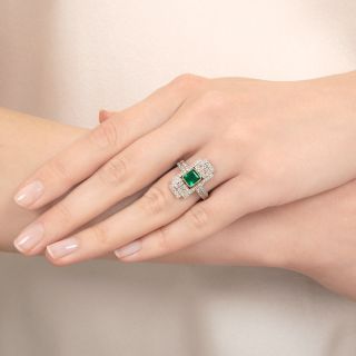 Art Deco-Style 1.16 Carat Emerald and Diamond Ring - GIA