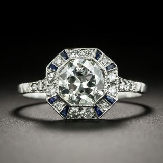 Art Deco-Style 1.19 Carat Diamond and Sapphire Ring - GIA  J VS2 - 2