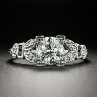 Art Deco Style 1.29 Carat Diamond and Sapphire Engagement Ring - GIA D VS2 - 3