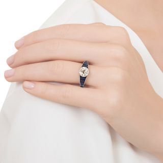 Art Deco-Style 1.33 Carat Diamond and Sapphire Engagement Ring