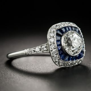 Art Deco Style 1.38 Carat Diamond Calibre Sapphire Platinum Ring