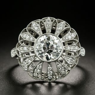 Art Deco Style 1.41 Carat Diamond Flower Ring - GIA J SI2 - 2