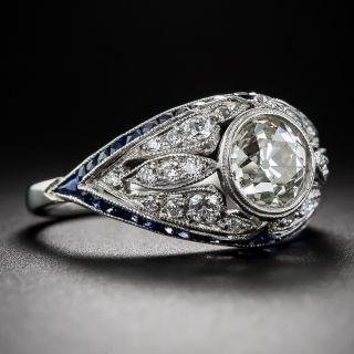Art Deco Style 1.46 Carat Diamond and Calibre Sapphire Ring - 1